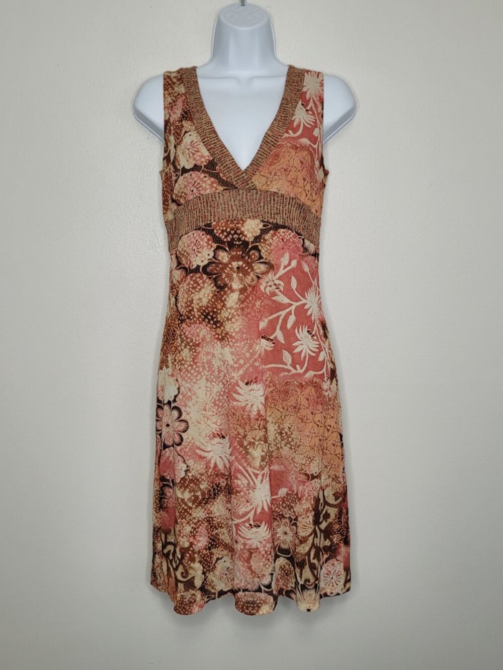 Y2k Axcess pink brown grunge artsy abstract print babydoll boho dress size small